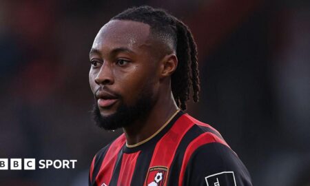 Close up of Bournemouth winger Antoine Semenyo