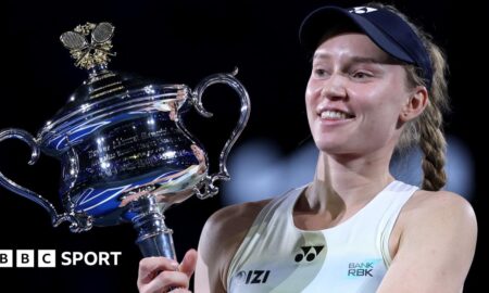 Elena Rybakina with the Australian Open trophy