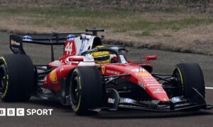 Lewis Hamilton driving the 2026 Ferrari at the Fiorano circuit