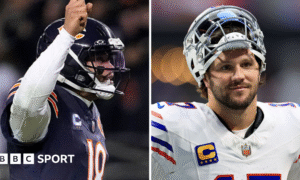 Sam Darnold of the Seattle Seahawks and 49ers counterpart Brock Purdy