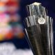 The Uefa Nations League trophy on display during Thursday's draw in Belgium