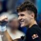 Jakub Mensik celebrates beating Jannik Sinner at the Qatar Open