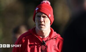 Head coach Steve Tandy watches Wales train