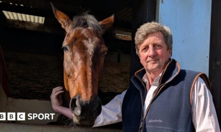 Trainer Jeremy Scott with defending Champion Hurdler Golden Ace