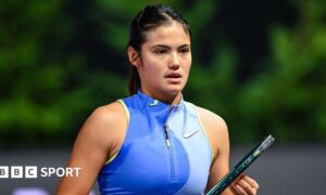 Emma Raducanu looking pensive during a match in early 2026
