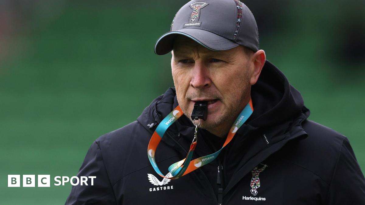 Harlequins head coach Jason Gilmore blows his whistle in training