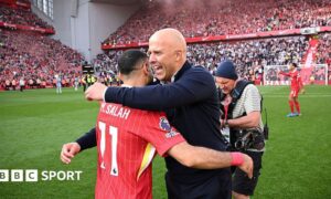 Liverpool manager Arne Slot and Mo Salah