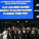The big screen at Elland Road displays a message explaining that the game against Manchester City will be stopped to allow players to break their fast to take on water and energy as they observe Ramadan