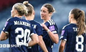 A graphic of the Scotland squad and a picture of Leah Eddie