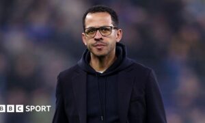 Liam Rosenior pictured on the sidelines as Chelsea manager
