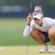 Nelly Korda of the United States lines up a putt on the sixth green during the third round of the Chevron Championship