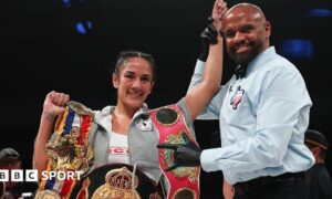 Amanda Serrano with her titles