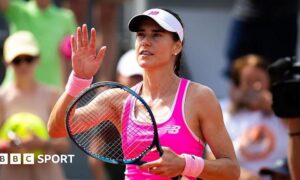 Sorana Cirstea celebrates beating Solana Sierra at the French Open