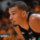 Victor Wembanyama with his hands on his knees during game one of the San Antonio Spurs' MBA play-off series with the Minnesota Timberwolves in 2026