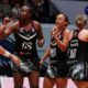 Five Loughborough Lightning players celebrate together