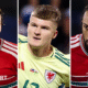 Harry Wilson, Jordan James and Sorba Thomas in action for Wales