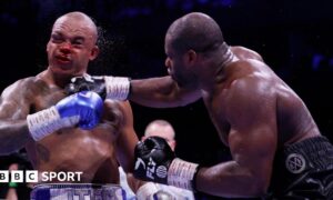 Daniel Dubois lands a punch on a bloodied Fabio Wardley