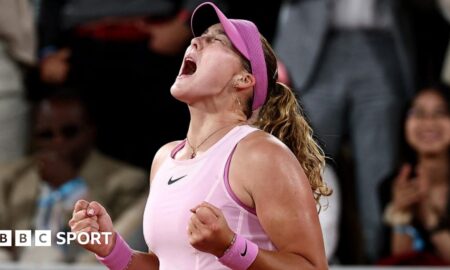 Mirra Andreeva celebrates reaching the French Open final