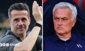 A split picture of Marco Silva and Jose Mourinho