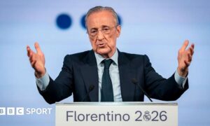 Florentino Perez makes his candidate presentation for the presidency of Real Madrid