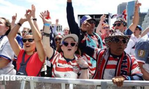 American fans cheer for the USA national team ahead of the World Cup
