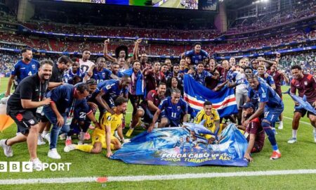 Players of Cape Verde celebrating the qualification to the round of 32 after the World Cup match against Saudi Arabia