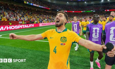 Jacob Italiano of Australia celebrates after their win over Turkey at the 2026 Fifa World Cup