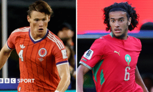 Scotland's Scott McTominay and Morocco's Ayyoub Bouaddi