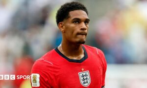 England right-back Jarell Quansah playing against Panama in a 2026 World Cup group stage match