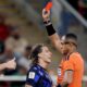 Ismail Elfath shows a red card to Agustin Canobbio