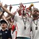 England supporters celebrate after winning the 2026 World Cup round of 32 match football between England and the Democratic Republic of Congo