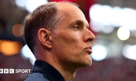 England manager Thomas Tuchel looks on prior to the World Cup match against DR Congo