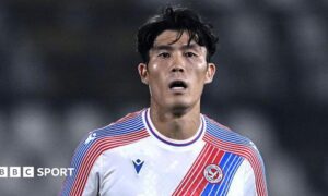 Takehiro Tomiyasu playing for Crystal Palace during a pre-season friendly against AlUla in 2026
