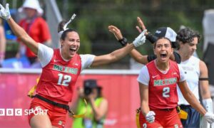 Mexico players celebrate after beating Great Britain in the 2026 Flag Football World Championships